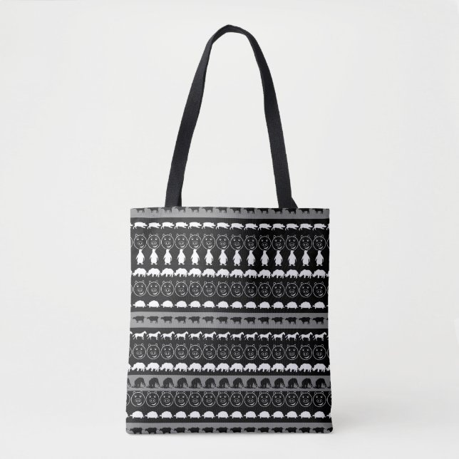 Black White Animals Modern Stripes Pattern #2 Tote Bag (Front)