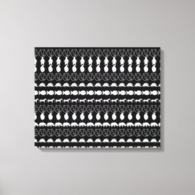 Black White Animals Modern Stripes Pattern Canvas Print (Front)