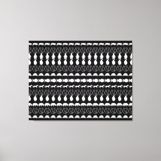 Black White Animals Modern Stripes Pattern Canvas Print (Front)