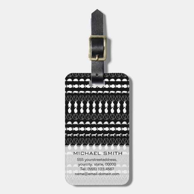 Black White Animals Modern Stripes Pattern Luggage Tag (Front Vertical)