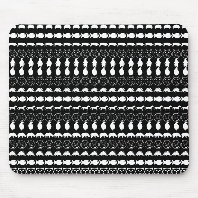 Black White Animals Modern Stripes Pattern Mouse Mat (Front)