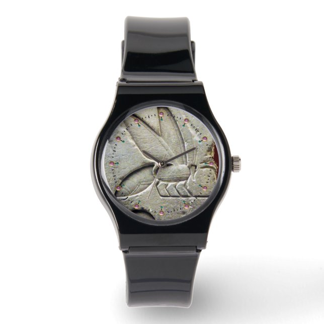 BLACK WHITE ANTIQUE EGYPTIAN HONEY BEE BEEKEEPER WATCH (Front)