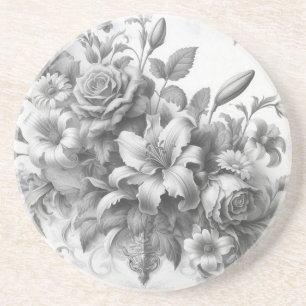 Black & White Antique Floral Perfection Coaster