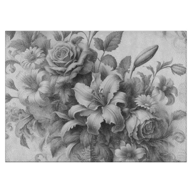 Black & White Antique Floral Perfection Cutting Board (Front)