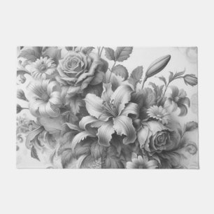 Black & White Antique Floral Perfection Doormat
