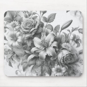 Black & White Antique Floral Perfection Mouse Mat