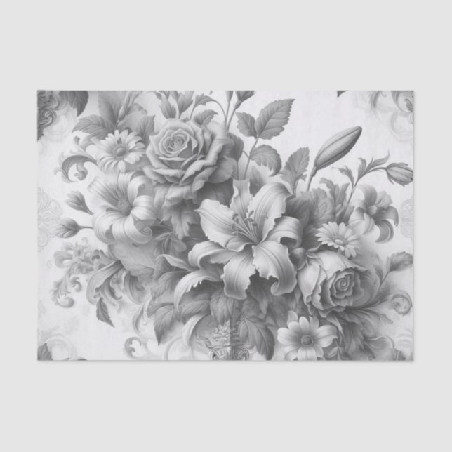 Black & White Antique Floral Perfection Tissue Paper (Front)
