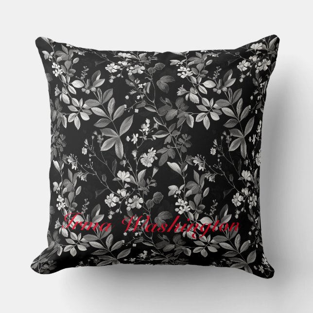 Black White antique old botanical 4 Cushion (Front)