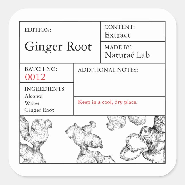 Black & White Apothecary Ginger Root label (Front)