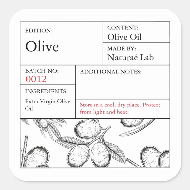 Black & White Apothecary Olive label (Front)