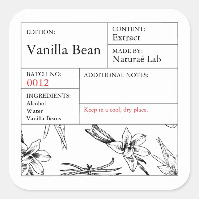 Black & White Apothecary Vanilla label (Front)