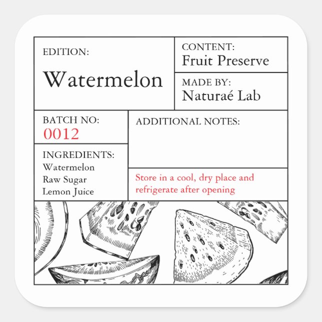 Black & White Apothecary Watermelon label (Front)