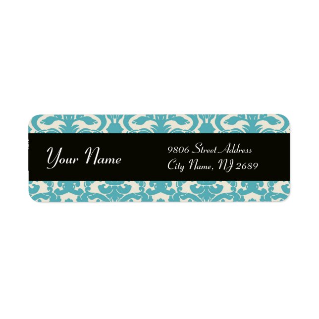 BLACK WHITE AQUA BLUE TEAL DAMASK (Front)
