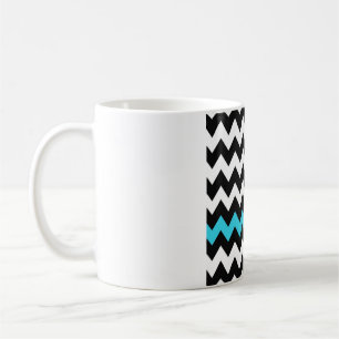 Black, White & Aqua Chevron – Bright Accent Zigzag Coffee Mug