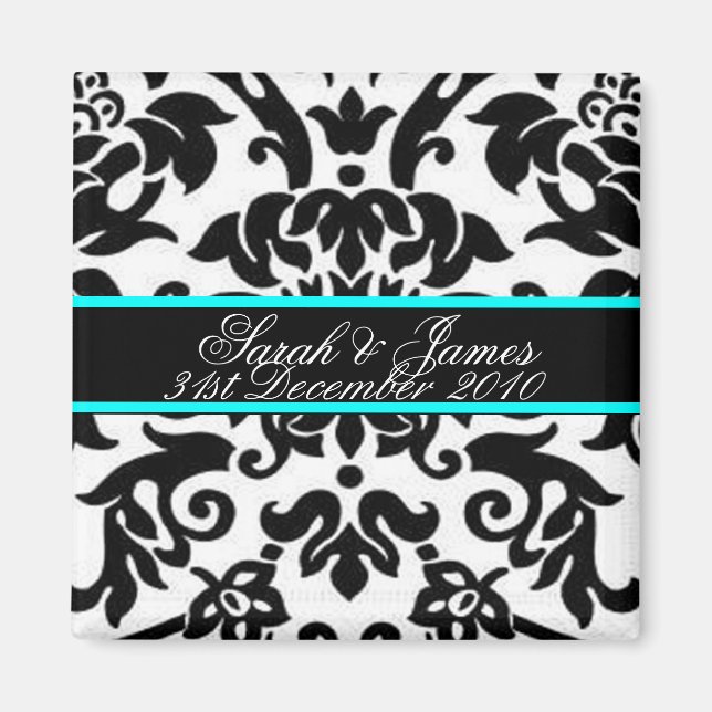 black white & aqua Damask wedding set Magnet (Front)