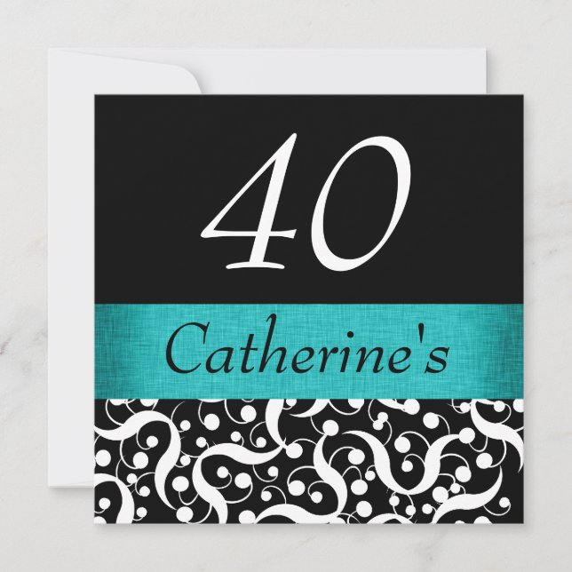 Black white aqua elegant any age celebration invitation (Front)