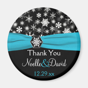 Black, White, Aqua Snowflakes Wedding Favour Magne Magnet