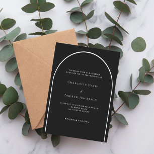 Black white arch modern luxury wedding invitation