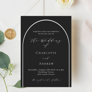 Black white arch modern script luxury wedding invitation