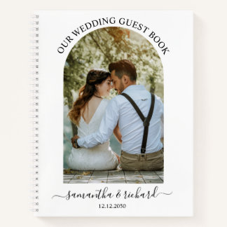 Black White Arch Newlywed Photo Wedding Guest Notebook