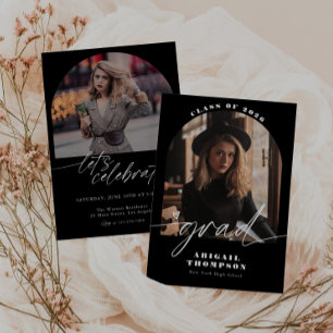 Black & White Arch Photo Script Graduation Invitation