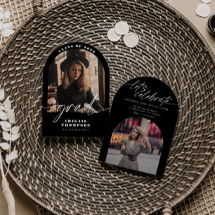 Black & White Arch Photo Script Graduation Invitation