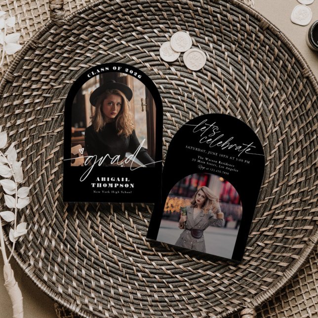 Black & White Arch Photo Script Graduation Invitation (Creator Uploaded)