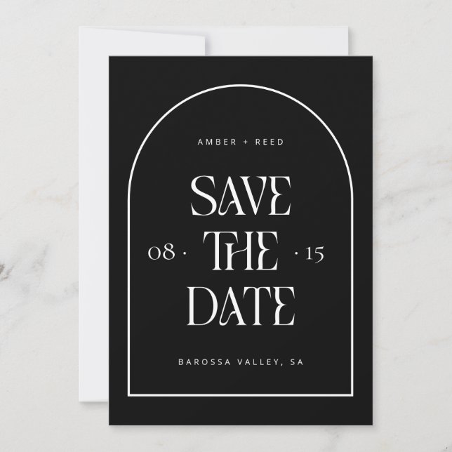 Black & White Arch Retro Minimalist Modern Font  Save The Date (Front)