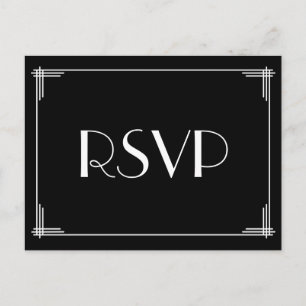 Black White Art Deco Great Gatsby Wedding RSVP Invitation Postcard
