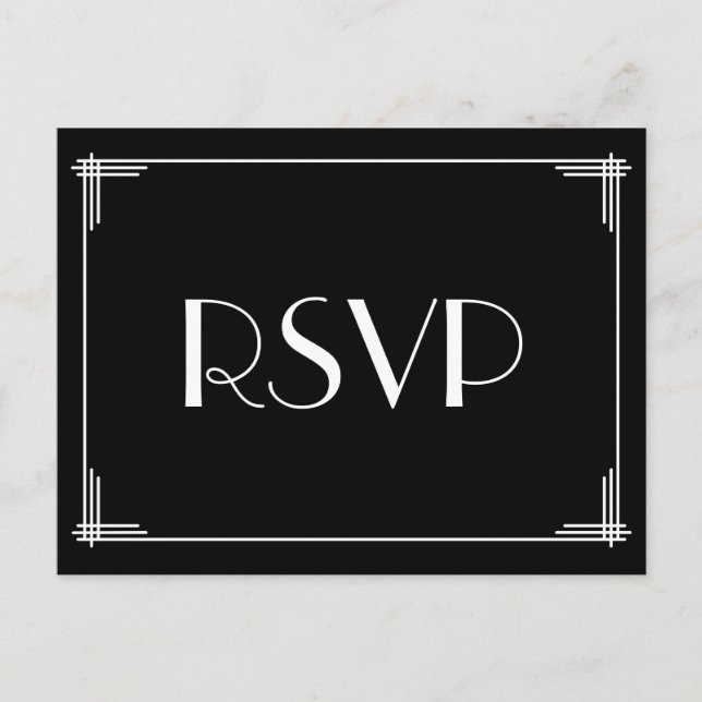 Black White Art Deco Great Gatsby Wedding RSVP Invitation Postcard (Front)