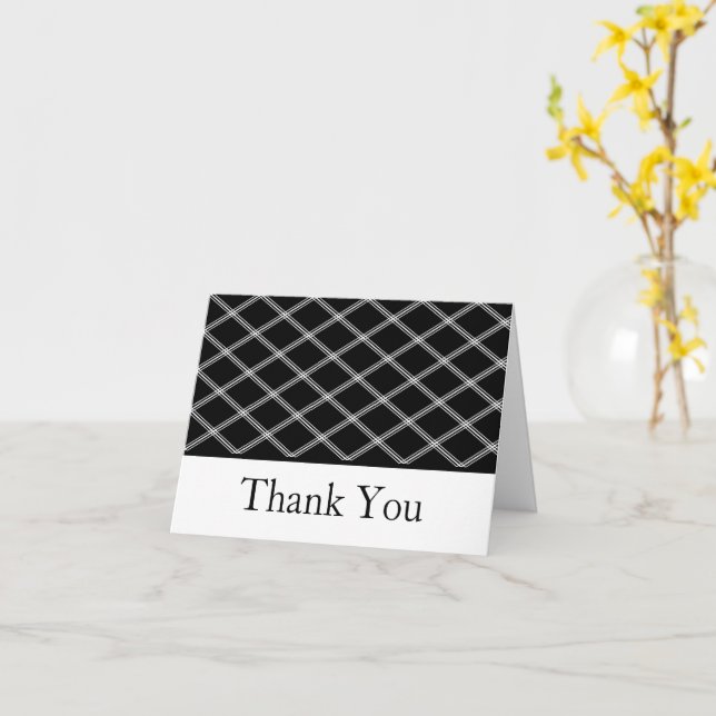 Black & White Art Deco Line Art Diamonds Thank You Card (Yellow Flower)