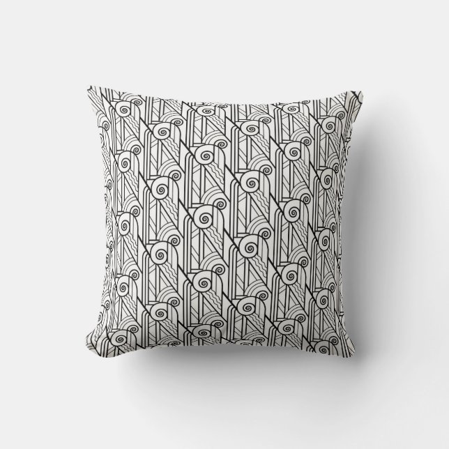 Black & White Art Deco Pattern Cushion (Front)