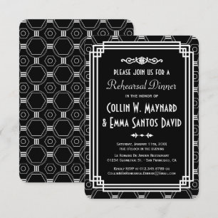 Black & White Art Deco Rehearsal Dinner Invites