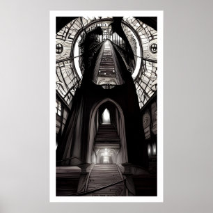 Black & White Art Deco Stairways To Where? Poster