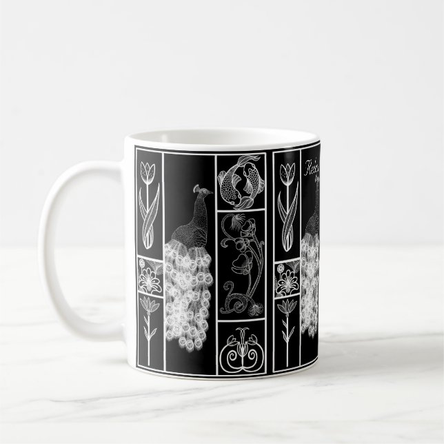 Black & white art deco stylised customisable  coffee mug (Left)