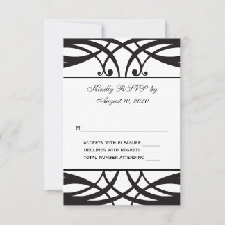 Black White Art Deco Wedding RSVP Card
