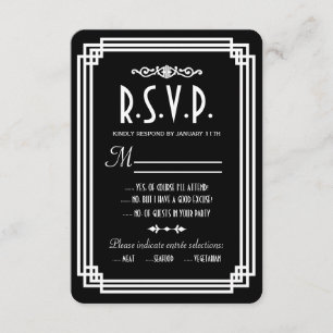 Black & White Art Deco Wedding RSVP Cards