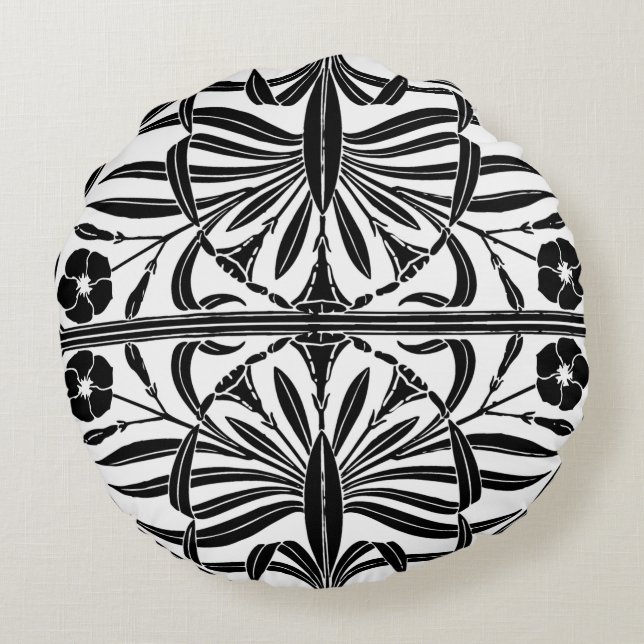 Black & White Art Nouveau Round Pillow (Back)