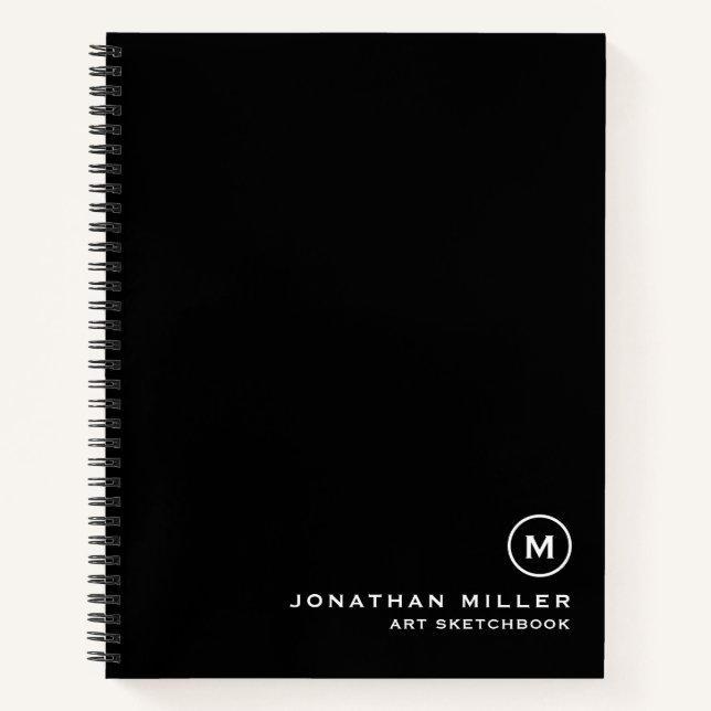 Black White Artist Sketchbook Monogram Notebook (Front)