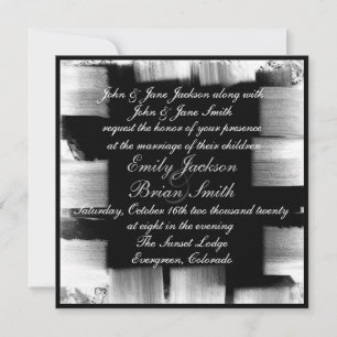 Black white artistic paint strokes wedding invites