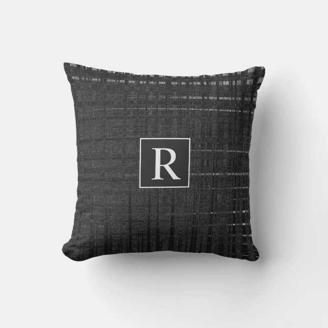 Black White Artsy Stripes Monograms Rustic Vintage Cushion (Front)