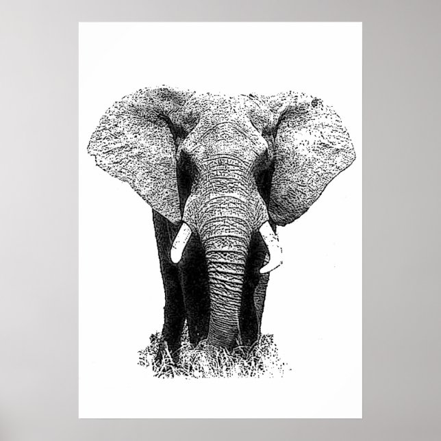 Black & White Asian Elephant Pop Art Poster (Front)