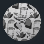 Black & White Atomic Patten Acrylic Wall Clock<br><div class="desc">This Black and White Atomic Pattern Round Acrylic Wall Clock is black and white and retro all over. The design features a replica of a vintage 1950's fabric, as seen through the lens of a black and white television program. The modern art shapes include everything from the abstract to the...</div>
