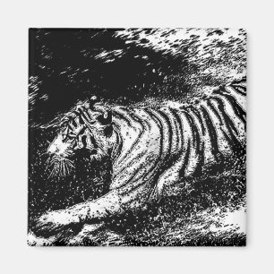 Black & White Attacking Tiger Magnet