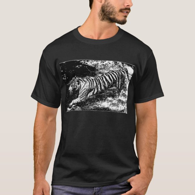 Black & White Attacking Tiger T-Shirt (Front)