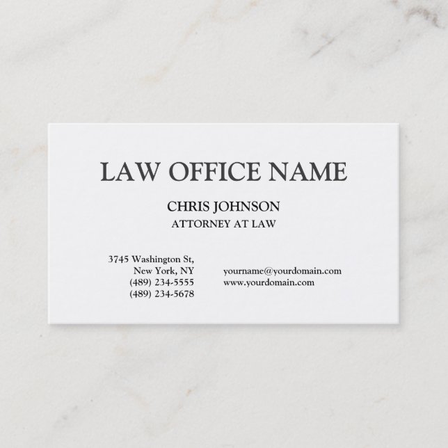 Black & White Attorney at Law Business Card (Front)