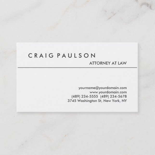 Black White Attorney at Law Modern Business Card (Front)