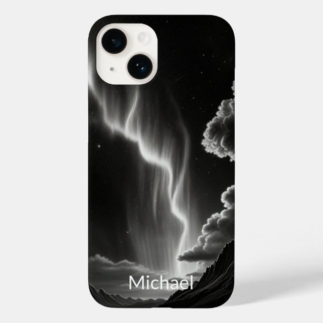 Black & White Aurora Personalise Name Case-Mate iPhone Case (Back)