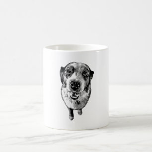  Black & White Aussie Dog Close-Up   Artistic Mug 