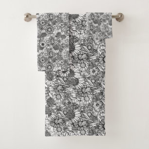 Black & White Australian Wildflower Garden Bath Towel Set